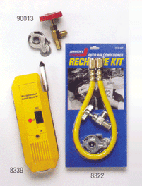 Deluxe halogen leak detector, R-12 professional dispensing valve, R-12 auto A/C recharge kit